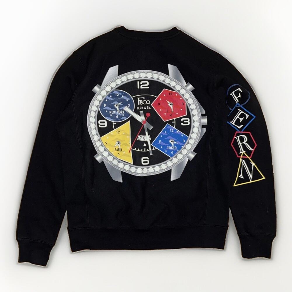 Fern LA Streetwear Designer Crewneck Sweater Black Small